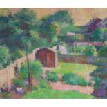 David Upland (20th century), Back Gardens in Harlow Mill, oil on board, signed verso, 30cm x 35cm,