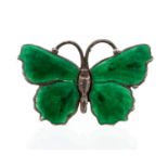 Charles Horner, an Arts and Crafts silver and enamelled butterfly brooch, green basse taille enamel,