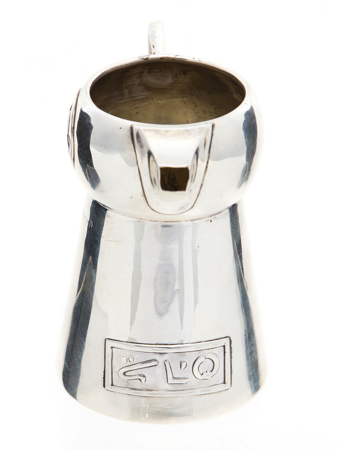 An Arts and Crafts silver jug, lobed conical form with angled handle and pinched square spout, - Image 2 of 2