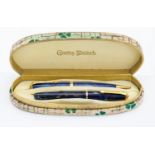 Conway Stewart Dinkie 550 fountian pen and 28 pencil, blue and gold marble and blue and gold lines,