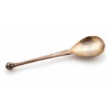 Guild of Handicraft, an Arts and Crafts silver spoon, planished form with reeded ball finial,