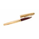 Parker 61 9 carat gold fountain pen, engine turned barley stripe design, with Burgundy nib section,