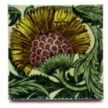 William De Morgan for Architectural Pottery, a BBB tile in yellow and maroon on green,