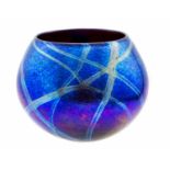 An iridescent studio glass vase, spherical form,