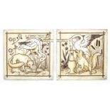 Robert Minton Taylor, Fenton, a pair of Aesthetic Movement Aesop's Fables tiles,