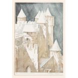 Arthur Rigden Read (1879-1955), Carcasonne in Snow, woodblock print, signed and numbered 9 of 5, 24.