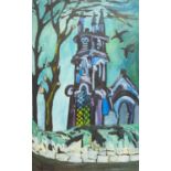 Joan Gilchrest (1918-2008), Bletherston Church, oil on board, signed, 87cm x 56cm,