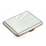 An Art Deco silver and enamelled cigarette case, with sunrise guilloche enamel detail,