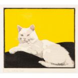 Arthur Rigden Read (1879-1955), The White Cat, woodblock print, inscribed, 13cm x 15.