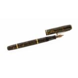 Waterman marbled green and aventurine fountain pen, double ring barrel with lever filler,