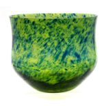 Arne Jon Jutren for Holmegaard, an oil spot glass vase, ogee form, green with blue speckles,