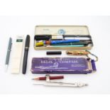 A collection of pens including Platignum propelling pencil,