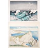 Arthur Rigden Read (1879-1955), Stormy Seas and Lulworth Cove, two woodblock prints, one signed,