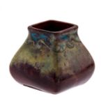 Bernard Moore, a miniature high fired vase, square section squat baluster form,