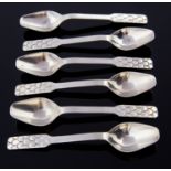 Sigvaard Bernadotte, a set of six Swedish Modernist silver spoons, fishscale terminals,