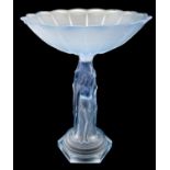 Walther & Sohne, an Art Deco Three Graces pressed glass comport, circa 1935, frosted blue,