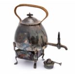 A Secessionist silver plated spirit kettle on stand, in the style of Jan Eisenloeffel, circa 1905,