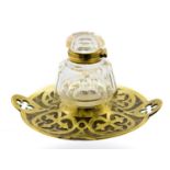 A German Gothic Revival brass inkwell, cast with trefoil crosses and pierced quatrefoils,