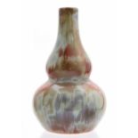 Bernard Moore, a crystalline vase, double gourd form, red and green beige glaze, signed, 13.