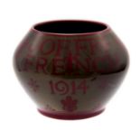 Bernard Moore, an ovoid flambe bowl, incised Joffrf French 1914, within a fleur de lis ground, 9.