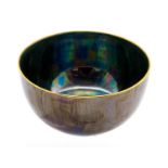 Bernard Moore, a lustre bowl, iridescent blue, purple glaze, gilt rim, unsigned,