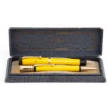 Parker Duofold Mandarin flat top fountain pen and pencil, engraved name, circa 1929,