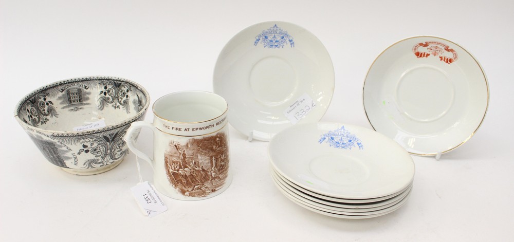 Hadington Quarry Methodist Church saucers together with John Wesley commemorative mug for the