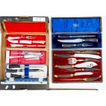 Seven piece carving set, three other three piece carving sets including Walker & Hall,