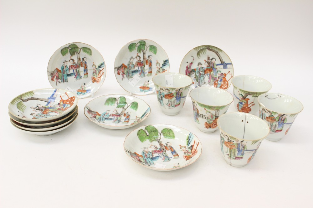 A collection of 19th Century Chinese ceramics including nine saucers and five tea bowls,