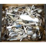 A quantity of silver plated flatware with a pair of Villeroy and Boch napkin rings (one box)