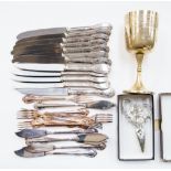 Cutlery - silver plated twenty four pieces, knives, fish eaters and forks,