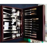 A Sheffield EPNS cutlery set for six in a large wood canteen (1)