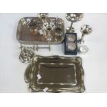 Two silver plated trays and fifteen items of plate