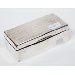 A silver cigarette box with monogram to top, rubbed hallmarks, gross weight approx 16.