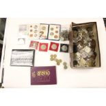 A box of Coins includes Proof Sets 1970, 1971 and pre 47 Silver. 12.