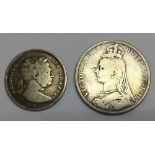 George III Silver Half Crown 1816 and a Victoria Crown 1889.