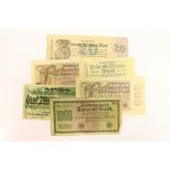 A collection of six German bank notes - 1 x 1922,