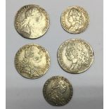 Shillings 1758, 1787, 1787 Hearts, Sixpence 1757,