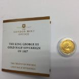 Gold Half Sovereign 1817 in presentation box with certificate