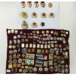 A collection of over 100 Soviet patriotic pins, Soviet Army Guards badges x 4,