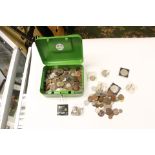 A cash tin of UK and World Coins includes pre 1947 Silver, 1953 Crowns.