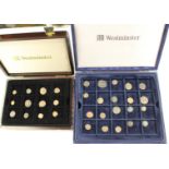 A collection of 77 Roman and Silver coins in two Westinster Coin cases.