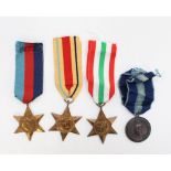 WW2 British 1939-45 Star, Africa Star, Italy Star and Greek 1940-1941 war medal.