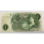 Bank of England £1 Note JA Page serial AN77 566766.