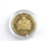 A 1996 Republic of The Gambia 150 Dalasis gold proof coin, .583 purity, being to celebrate Queen