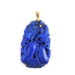 ***AWAY - LONDON*** Carved Chinese Qing dynasty lapis pendant, with 9ct gold mount. Carved with