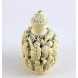 ***AWAY - LONDON*** A Chinese Ivory late Qing dynasty (1644-1912) 100 Luohan snuff bottle