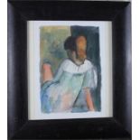 A Laurie Wilson oil on paper study of a seated girl.