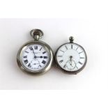 A late 19th cent silver pocket watch, having Roman numeral enamelled dial with subsidiary seconds