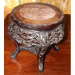 A fine quality 19th cent Chinese Hardwood stand with marble insert H38cm and a Chinese hardwood